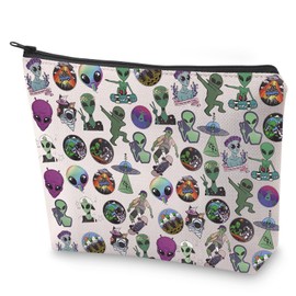 BLUPARK Funny Alien Gift Too Cute For This Planet Makeup Bag Outerspace Theme Makeup Bag UFO Alien Gift, Too Cute For This Planet, Retro