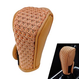 SamWinGear Gear Shifter Knobs Cover 2.75In x 4.72In Stick Shift Cover Anti-Slip Breathable Leather Hollow Weave Shift Knob Cover Gear Handle Protector Cover, Interior Decoration Accessories(Brown)