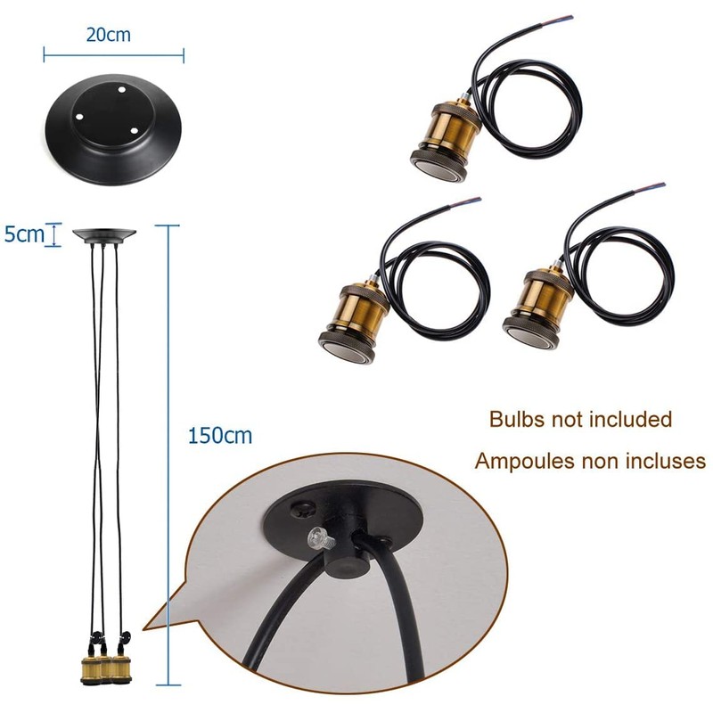 iDEGU Modern and Retro Pendant Light, 3 Arms DIY Spider