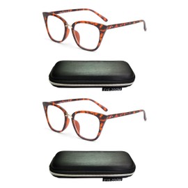 EYE ZOOM 2 Pack Ladies Cat Eye Reading Glasses for Women, Tortoise Brown +1.50