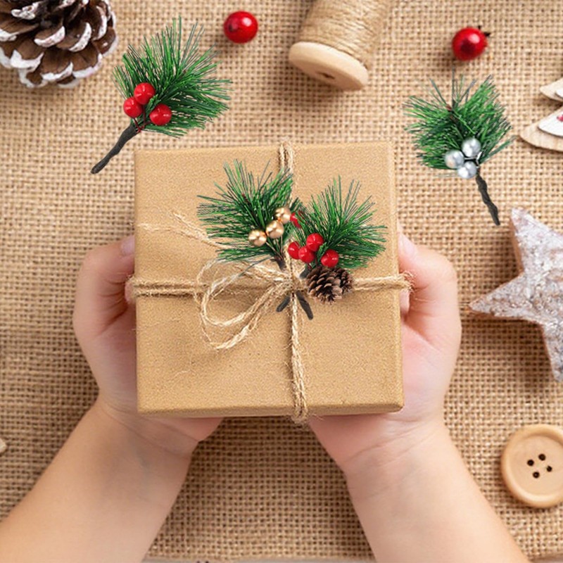RHQFDM 20 Pieces Realistic Artificial Pine Sprigs with Red Berries