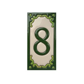 Hand-Painted Jacho Green Number Tiles Option of Metal Filigree Frames - 11 x 5.5 cm (Number 8 Tile)