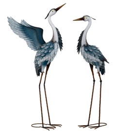 TERESA'S COLLECTIONS Garden Decor Blue Heron Yard Art, 38-42" Large Metal Cranes Sculptures & Statues Decoy for Outdoor Indoor Decorations, Outside Patio, Pool, Lawn, Set of 2, Spring,Gift for Mom | TERESA'S COLLECTIONS