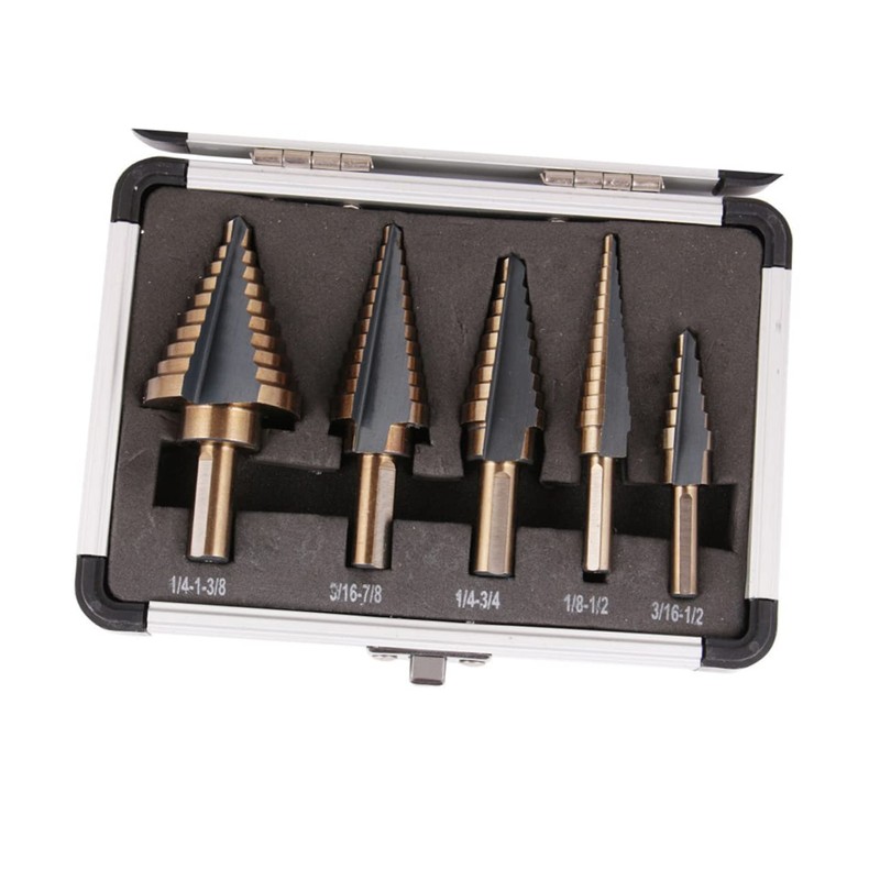 TEHAUX 5pcs Step Drill Bit Set Multiple Hole Drill Bit