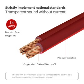 Yuchenfeng Gold-Plated RCA to Bare Wire Speaker Cable - 14AWG OFC Copper Audio Cable for Subwoofers, Amps & Home Theater, Dual PVC Shielded, Zero-Noise(5FT 2PCS)