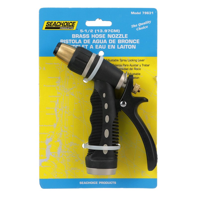 Seachoice Brass Hose Nozzle w/ Adjustable Locking Spray Lever, Black,