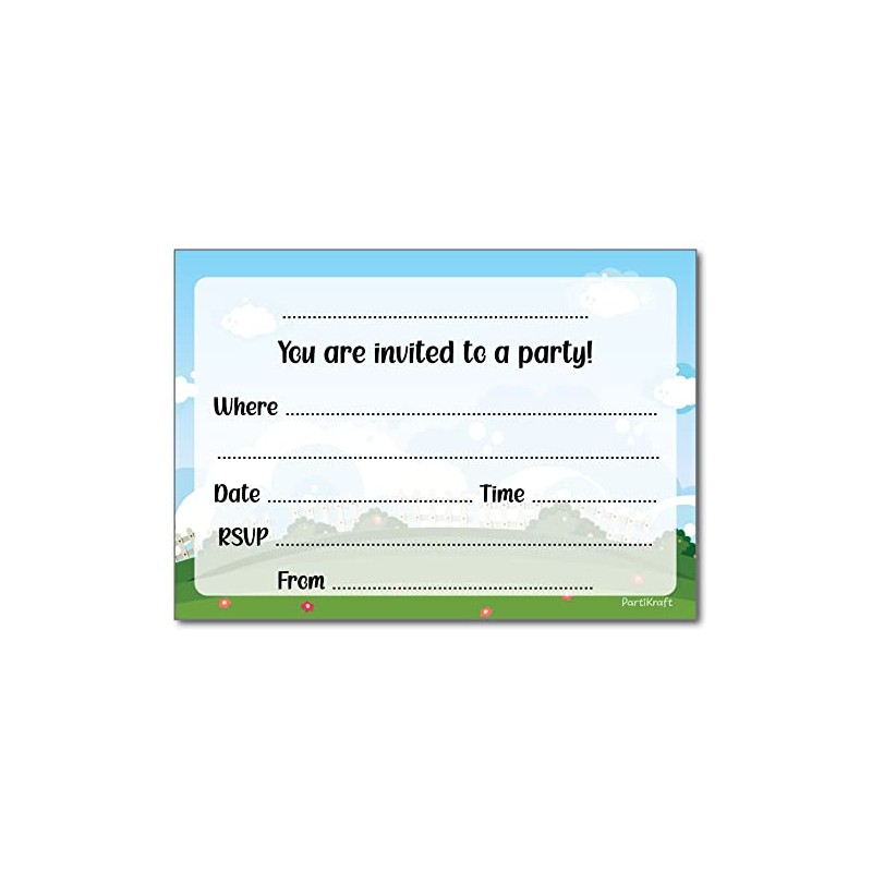 12 x Bouncy Castle Birthday Party Invitations with Blue Envelopes