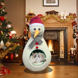 Christmas Cat House, Snowman Christmas Cat Nest, Removeable Cushion, Winter Warm Pets Toys, Funny Home Decoration, Indoor, Outdoor Sleeping Plush for Puppy and Kitten(L)