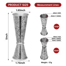 Japanese Jigger for Bartending,Cocktail Jigger 2 OZ 1 OZ with Measurements Inside,Premium 304 Food Grade Stainless Steel Bar Jigger Bartender Tool Accessories (Elf, 2/1 oz)