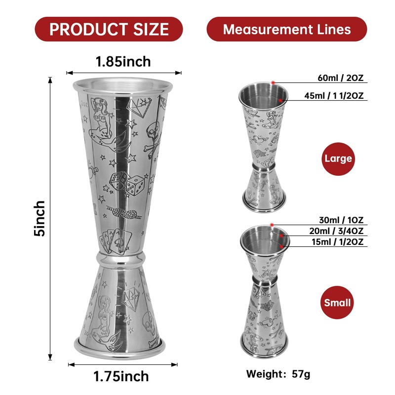Japanese Jigger for Bartending,Cocktail Jigger 2 OZ 1 OZ with
