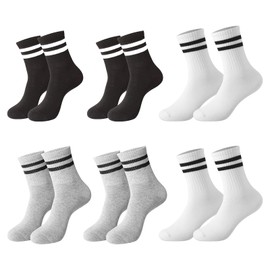 SAIIURV 6 Pairs Crew Socks Women Sport Gym Casual Cropped Socks Walking Gymnastics Sports 3-7 Multicolor 4-9