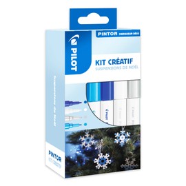 Pilot Pintor 3131910574446 Creative Set - Decorative Markers - 8 Tree Hangers + 4 Fine Tip Markers, Metal Blue, Dark Blue, White and Silver