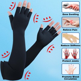 SHIFANQI Guantes largos de cobre para artritis – Guantes de compresión de ajuste extra largo con infusión de cobre para mujeres y hombres, escritura de computadora, túnel carpiano y soporte para alivio del dolor de manos de muñeca, 1 par (mediano)