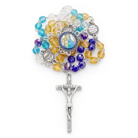 Mondo Cattolico Rosary Beads catholic for Women and Men Blessed During Pope's Angelus, Five Decades Traditional Rosary in Faceted Crystal of Mater Ecclesiae Virgin - Perfect Catholic gifts
