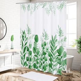 MitoVilla Emerald Green Shower Curtain, Plant Leaves Chic Fabric Shower Curtains for Rustic Vintage Bathroom Decor, Spring Modern Botanical Shower Curtain, 72x72