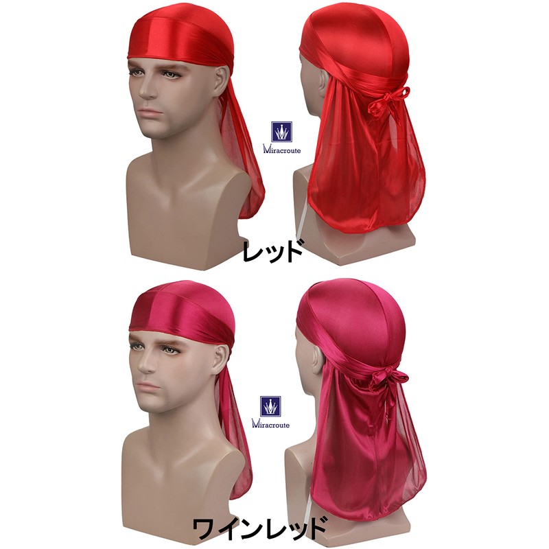 Miracroute Du Rug, Glossy Fabric, Durag Hip-Pop, Dance, Du-Rag, Red,