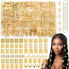 NAISKA 280PCS Gold Hair Jewelry for Braids Metal Loc Dreadlocks Accessories Braid Clips Rings Hair Cuffs Beads Multiple Adjustable Loc Jewelry Braids 