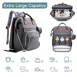 ISMGN Diaper Bag Backpack with Changing Station, Extra Large Diaper Bag, Multifunctional Diaper Bag, Baby Bag, Deep Gray