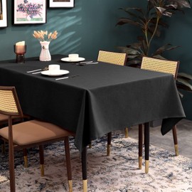 BALCONY & FALCON Washable Linen Rectangular Tablecloth Waterproof Oil-Proof Crease-Proof and Dust-Proof Tablecloth Used for Gatherings Restaurants Kitchens Banquets (Black, 55 x 71 inch)