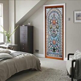 artfanke 3D Stained Glass Door Sticker Peel and Stick - self-Adhesive Murals Wallpaper - Waterproof Decal for Living Room Bedroom Decor 30.3"x78.7"(2 Sheets/Set)
