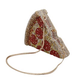 WuDiaoer Women Novelty Pizza Shaped Rhinestone Evening Bag Funny Pizza Crystal Clutch Purse Diamonds Handbag for Party Prom