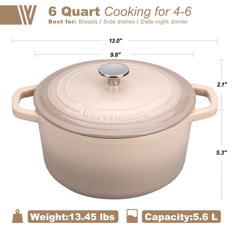 VORRINGARD Enameled Cast Iron Dutch Oven Pot with Lid, for
