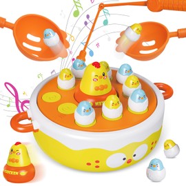 4 in 1 Toys for Ages 5-7, Bounce and Catch Chicken Games | Rotating Board Games for Kids 4-6 | Fishing Game Magnetic | Toddler Toys Bowling, Parent-Child Interactive Family Games