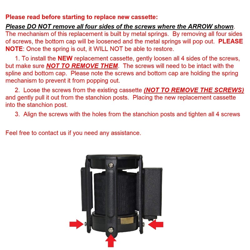 Replacement 10' Belt Head Cassette (Black Belt), Retractable Belt Stanchion