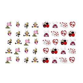 40 Valentine Bumble Bees and Ladybug Waterslide Nail Decals/Nail art