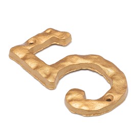 5.5 Inch House Numbers, Heavy Duty Rustic Cast Iron Metal Home Address Number with Unique Hammered Appearance, Golden, Number 5