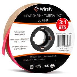 Wirefy | Heat Shrink Tubing - 1/2" inch - 3:1 Ratio - Adhesive Dual Wall Waterproof - Heat Shrink Tube - Heatshrink Tubes - Red - 50 Feet Roll | Trusted UL Certification