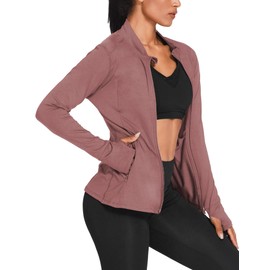 PINSPARK Women Workout Jacket Warm Up Jackets Running Zipper Track Tops Flim Fit Breathable Activewear Dark Pink S