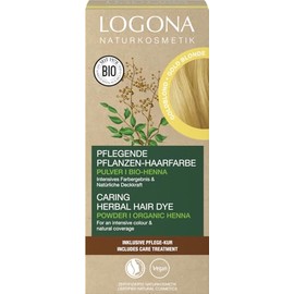 LOGONA Naturkosmetik Nourishing Vegetable Hair Colour, Vegan Hair Colour Powder with Organic Henna for Intense Colour and Shine, Plant Hair Colour in Golden Blonde (Blonde), 1 x 100 g