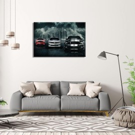 ZHIYYHAO Black and White Muscle Car Canvas Wall Decor Framed Modern Artwork For Bedroom Bathroom Office Home Decor （car-13，24.00L X 16.00W''）
