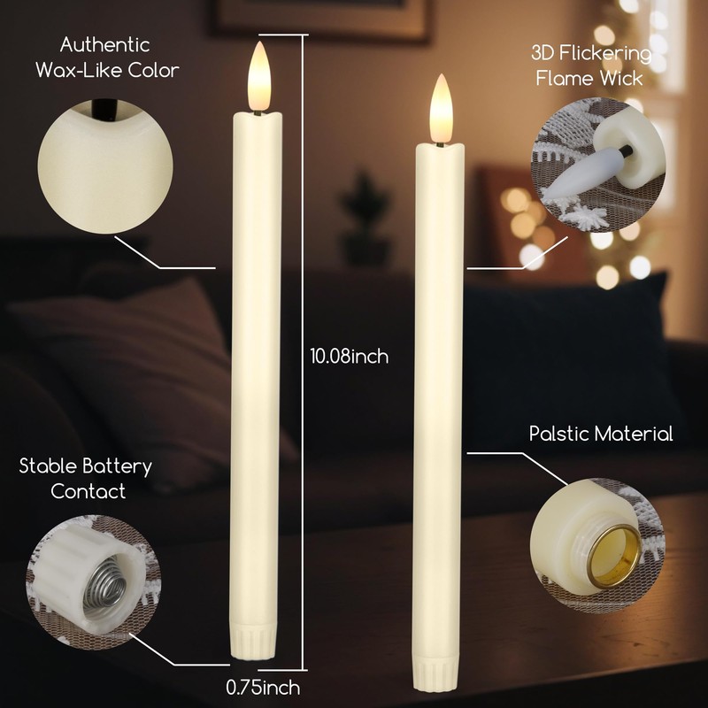 SEHNSY Set of 4 Ivory LED Flameless Taper Candles with