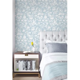 KUKANTST Blue White Wallpaper Peel and Stick Flower Leaf Contact Paper for Bedroom Bathroom Cabinets and Drawers Apartment Temporary Self Adhesive Removable Waterproof Boho Decorative Vinyl 17.3"x78"