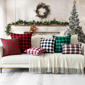 JOTOM Christmas Plaids Tartan Linen Throw Pillow Covers Buffalo Check Plaids Cushion Cover for Home Sofa Car Decorative Pillowcases Set of 2 50 x 50cm (Red and White)