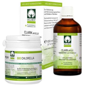 Wellnest Clarkintest Hulda Clark 100 ml Plant Power Concentrate + 500 Wellnest Organic Chlorella Algae Pellets