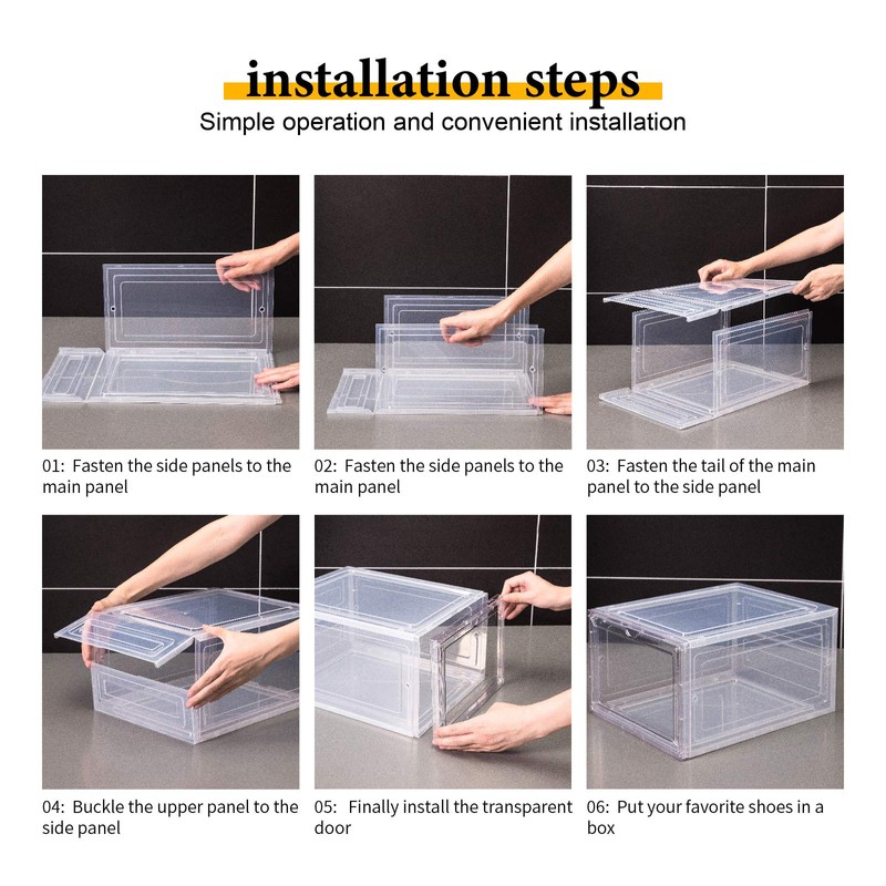 Attelite Shoe Box Organizer,Set of 6,Stackable Plastic Shoe Box with