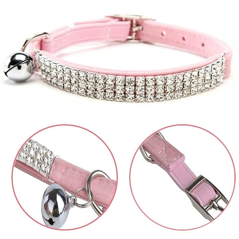 CHUKCHI Soft Velvet Safe Cat Adjustable Collar Bling Diamante with