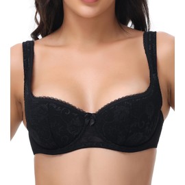 Oscrenia Balconette Bra for Women Underwire Push Up Half Cup Demi Balcony Plunge Bras(36DD,Black)