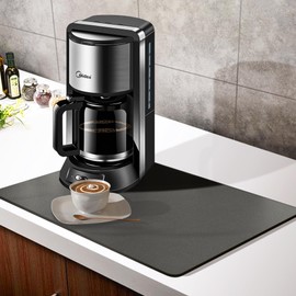 Premium Coffee Mat for Countertops, 12"x20", Non-Slip & Absorbent Drying Mat for Coffee Makers, Black - Protect Your Countertops from Spills & Stains(Grey, 12"X 20")