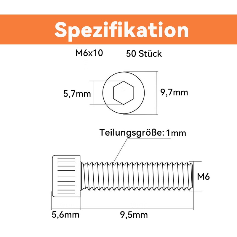 Socket Cap Screws with Cylindrical Head (50, Silver, M6x10)