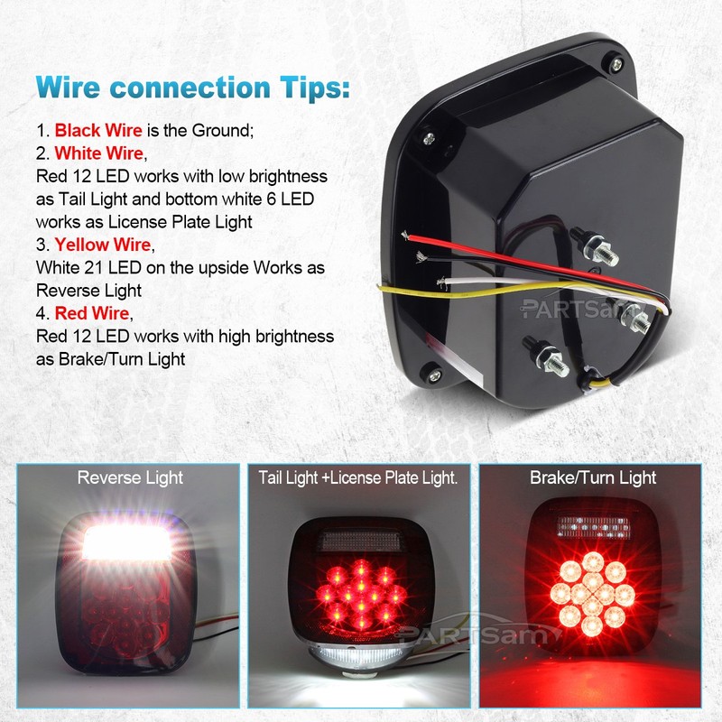 Partsam 2x Red/White 39 LED Stop Turn Tail Stud Lights
