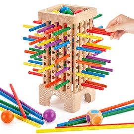 Wooden Board Game Montessori Toys, 42 Colourful Sticks Dice Game Math Educational Toy, Family Fun Ball Dropping Game, 1 to 6 Players Fine Motor Skills Travel Games for 3 4 5 6 Years Old Boy Girl