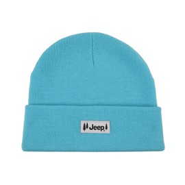 Jeep Pines Logo Embroidered Patch Flip Knit Beanie Hat - Arctic Blue