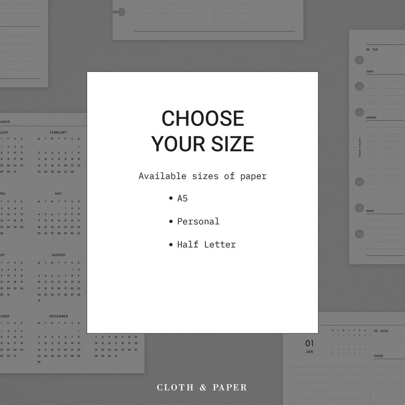 2026 Cloth and Paper Year Dated Monthly Planner Inserts |