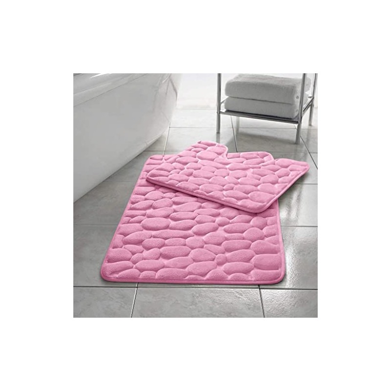 Memory Foam Bath Mat 2 Piece Set Pebbles Non Slip