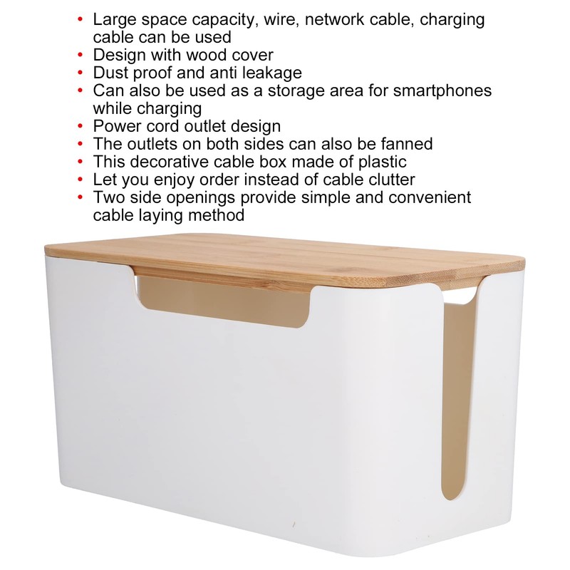 Cable Box Small Cable Management Box with A Wooden Lid