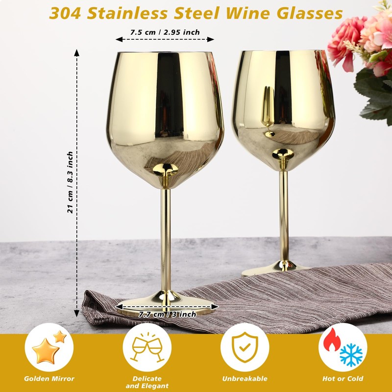 Gold Stem Stainless Steel Wine Glasses 18oz Unbreakable Stemware Portable